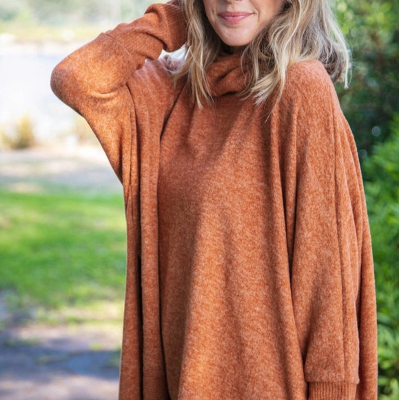 CAMEL BRUSHED MELANGE COWL NECK PONCHO SWEATER - Picture 5 of 8